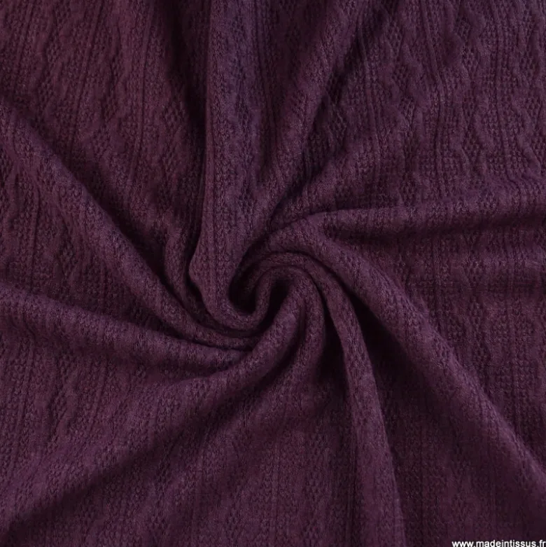Tissu maille fine en viscose à motif chevrons - Prune