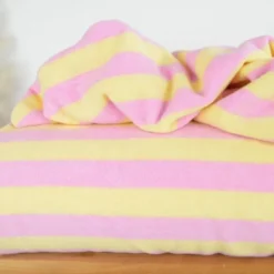 Tissu maille jersey éponge à rayures roses et beurre - OEKO TEX