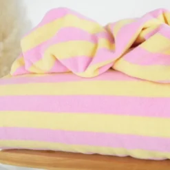 Tissu maille jersey éponge à rayures roses et beurre - OEKO TEX