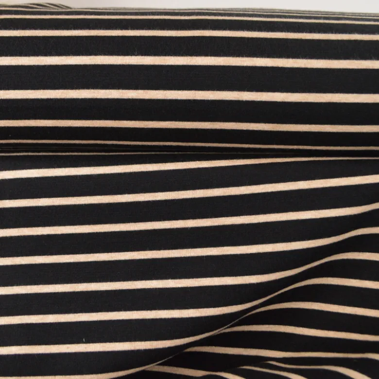 Tissu maille lourde à rayures - Noir