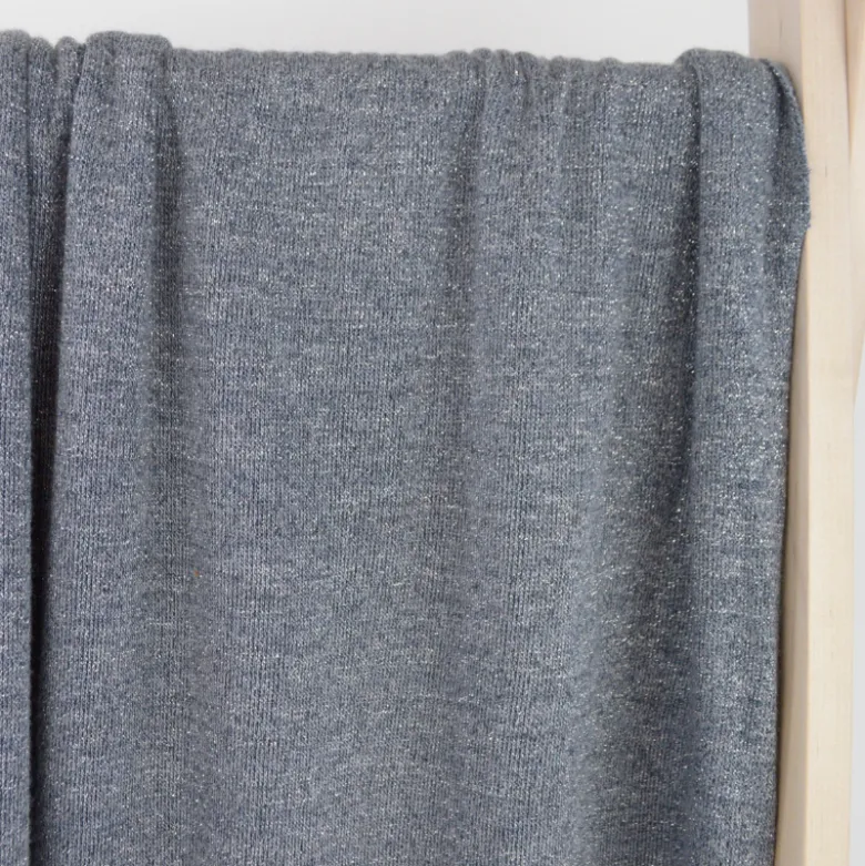 Tissu maille Lurex tricot coloris Bleu denim