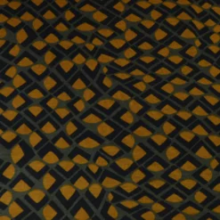Tissu maille milano motif graphique ocre sur fond kaki - Oeko-Tex
