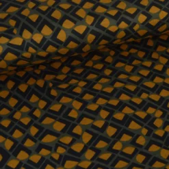 Tissu maille milano motif graphique ocre sur fond kaki - Oeko-Tex