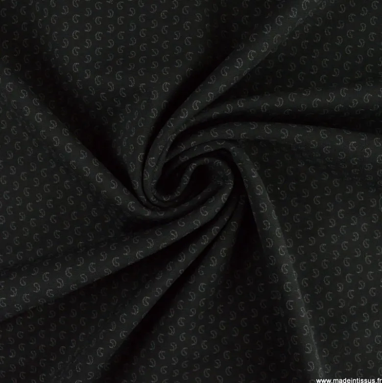 Tissu maille milano motif paisley noir