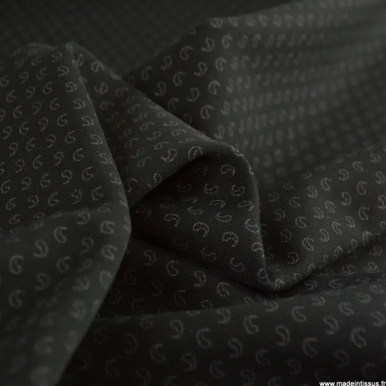 Tissu maille milano motif paisley noir