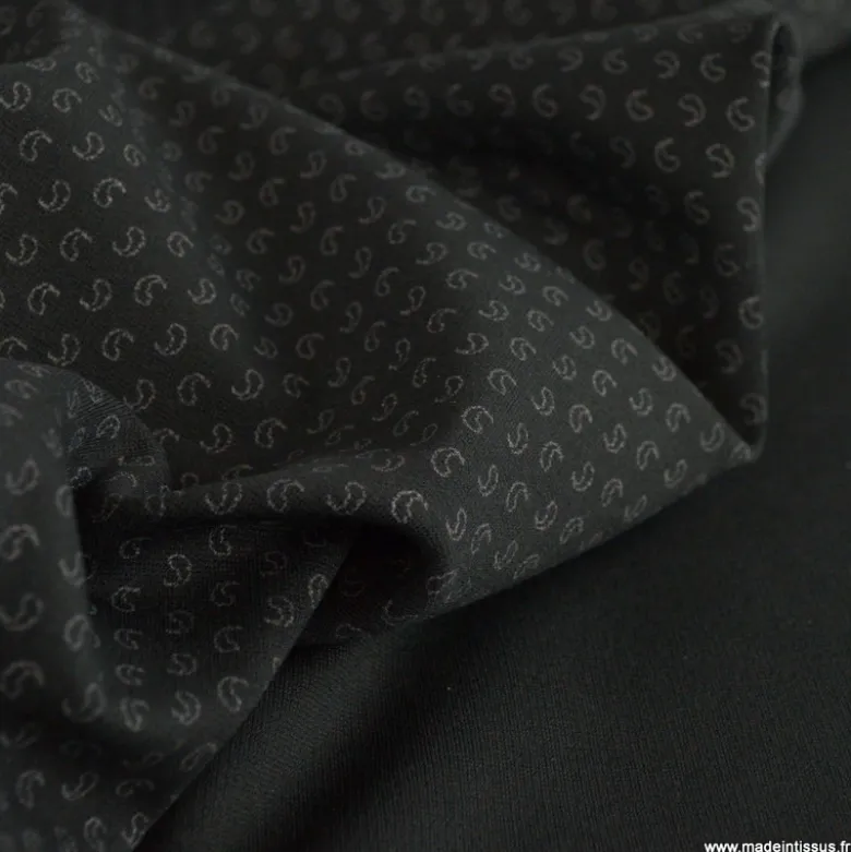 Tissu maille milano motif paisley noir