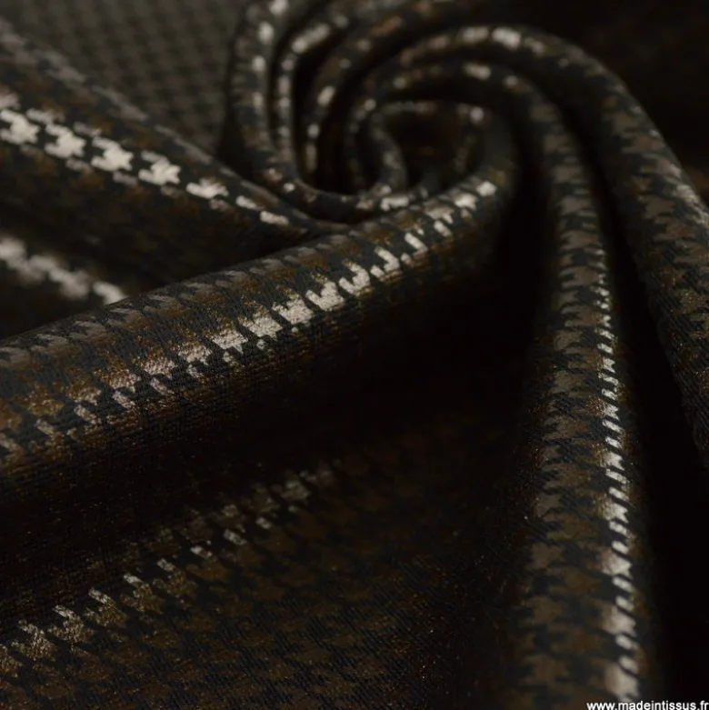 Tissu maille milano pied de poule noir et lurex