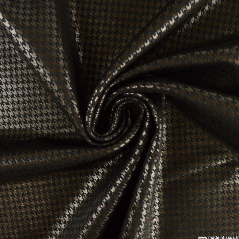 Tissu maille milano pied de poule noir et lurex