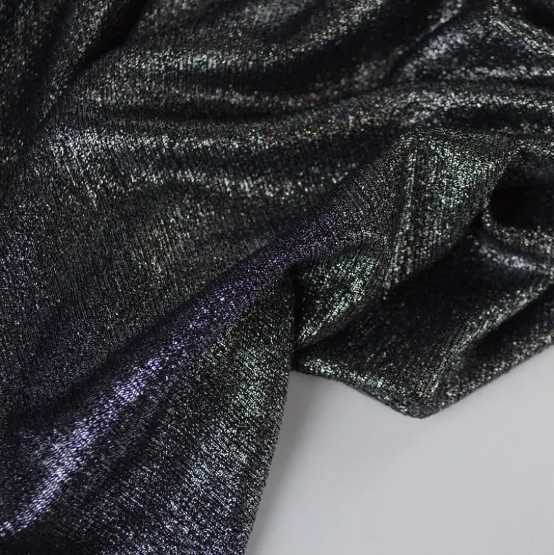 Tissu maille pailleté Shiny Noir argenté