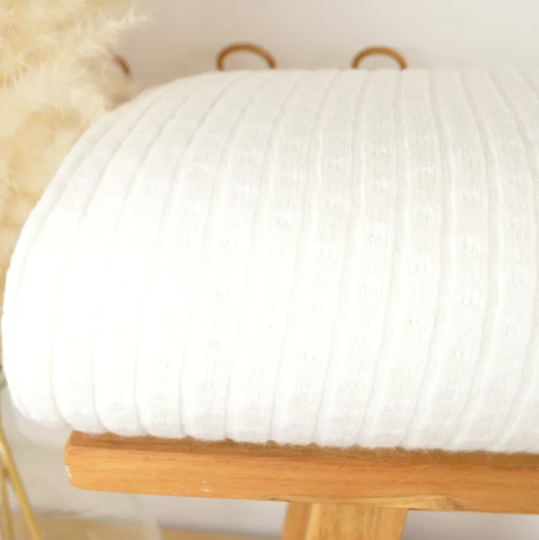Tissu maille tricot côtelé - Blanc cassé