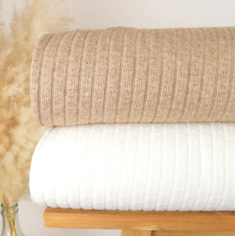 Tissu maille tricot côtelé - Blanc cassé