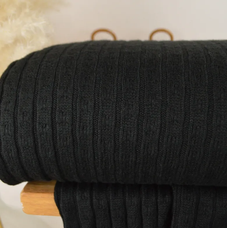 Tissu maille tricot côtelé - Noir