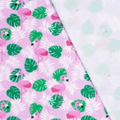 Tissu maillot de bain - flamants roses et feuilles vertes - OEKO TEX