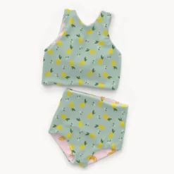 Tissu maillot de bain motif citrons fond vert - OEKO TEX