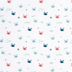 Tissu maillot de bain motif crabes fond blanc - OEKO TEX