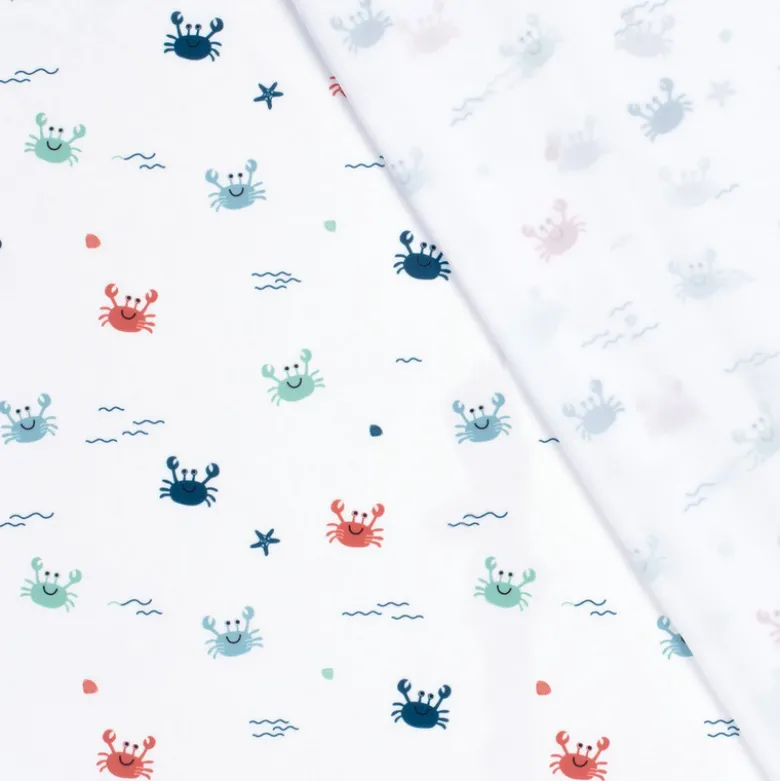 Tissu maillot de bain motif crabes fond blanc - OEKO TEX