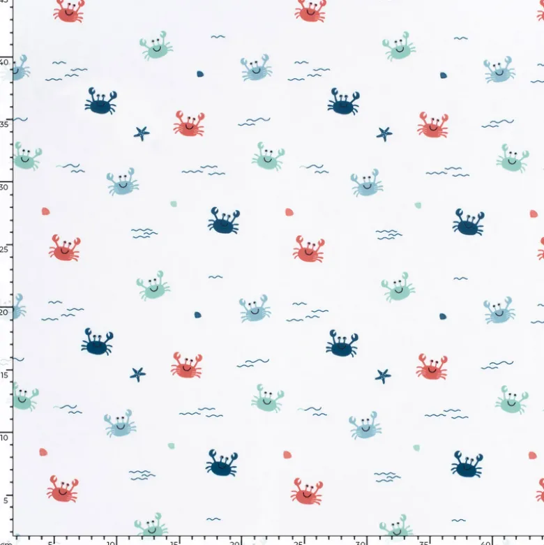 Tissu maillot de bain motif crabes fond blanc - OEKO TEX