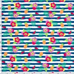 Tissu maillot de bain - Rayures et fleurs - OEKO TEX