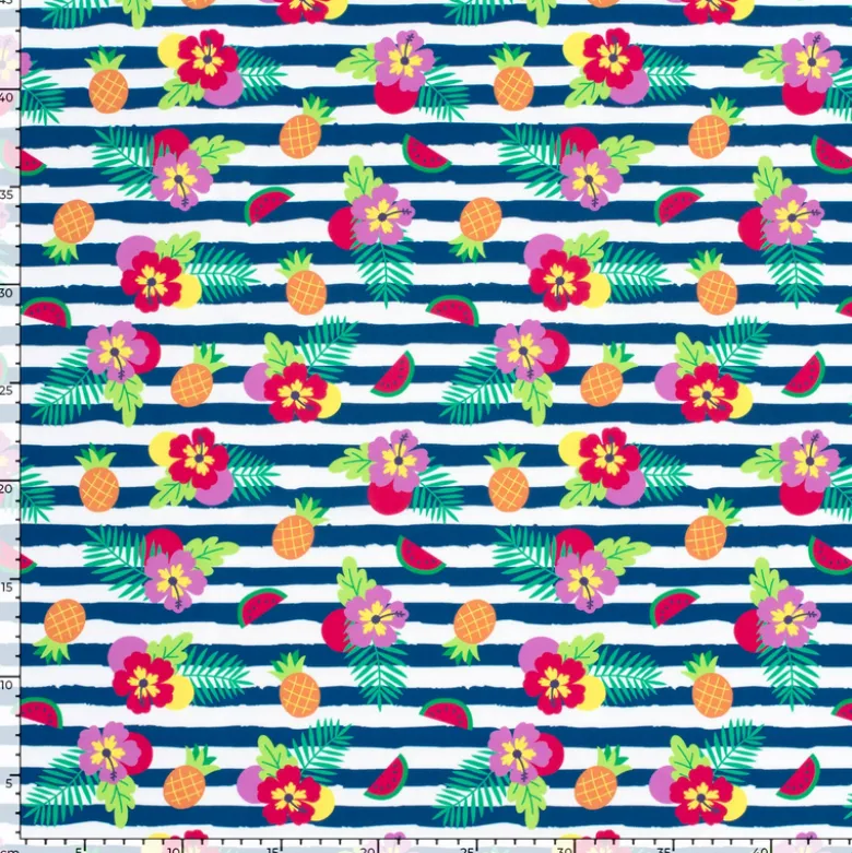 Tissu maillot de bain - Rayures et fleurs - OEKO TEX