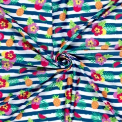 Tissu maillot de bain - Rayures et fleurs - OEKO TEX