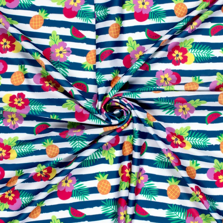 Tissu maillot de bain - Rayures et fleurs - OEKO TEX