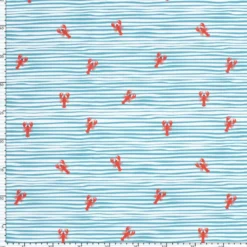 Tissu maillot de bain - Rayures et crabes bleu et rouge - OEKO TEX