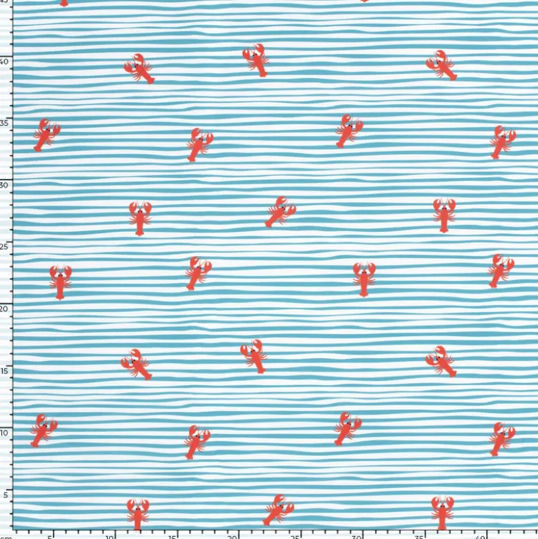 Tissu maillot de bain - Rayures et crabes bleu et rouge - OEKO TEX