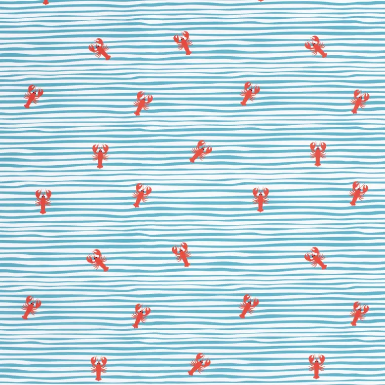 Tissu maillot de bain - Rayures et crabes bleu et rouge - OEKO TEX