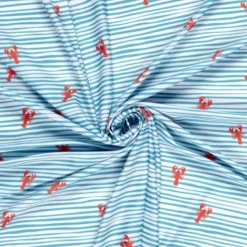 Tissu maillot de bain - Rayures et crabes bleu et rouge - OEKO TEX