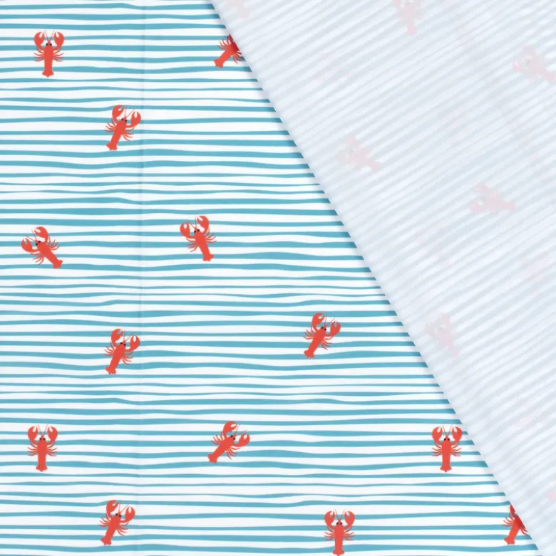 Tissu maillot de bain - Rayures et crabes bleu et rouge - OEKO TEX