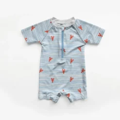 Tissu maillot de bain - Rayures et crabes bleu et rouge - OEKO TEX