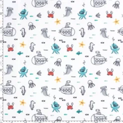 Tissu maillot de bain - sous-marins et animaux des mers - OEKO TEX