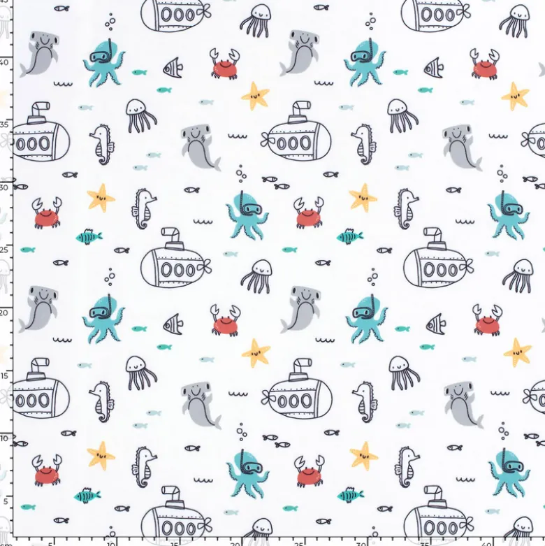Tissu maillot de bain - sous-marins et animaux des mers - OEKO TEX