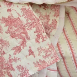 Tissu Matelassé coton vertical Toile de Jouy Bleu et lin