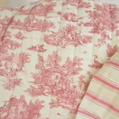 Tissu Matelassé coton vertical Toile de Jouy Bleu et lin
