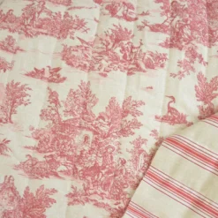 Tissu Matelassé coton vertical Toile de Jouy Bleu et lin