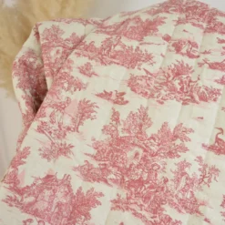 Tissu Matelassé coton vertical Toile de Jouy Bleu et lin