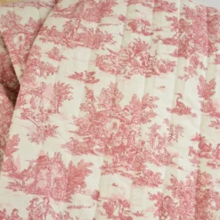 Tissu Matelassé coton vertical Toile de Jouy Bleu et lin