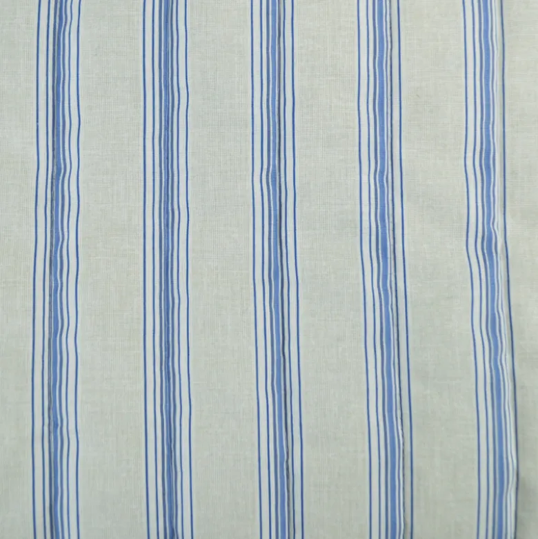 Tissu Matelassé coton vertical Toile de Jouy Bleu et lin
