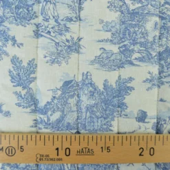 Tissu Matelassé coton vertical Toile de Jouy Bleu et lin