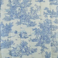 Tissu Matelassé coton vertical Toile de Jouy Bleu et lin