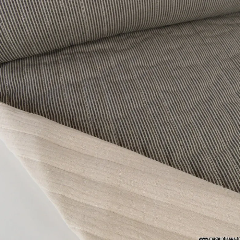 Tissu Matelassé vertical - Country Noir et lin - OEKO TEX
