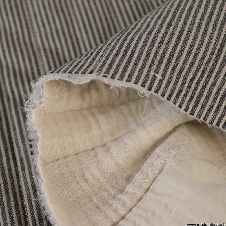 Tissu Matelassé vertical - Country Noir et lin - OEKO TEX