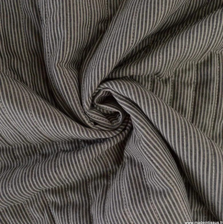 Tissu Matelassé vertical - Country Noir et lin - OEKO TEX
