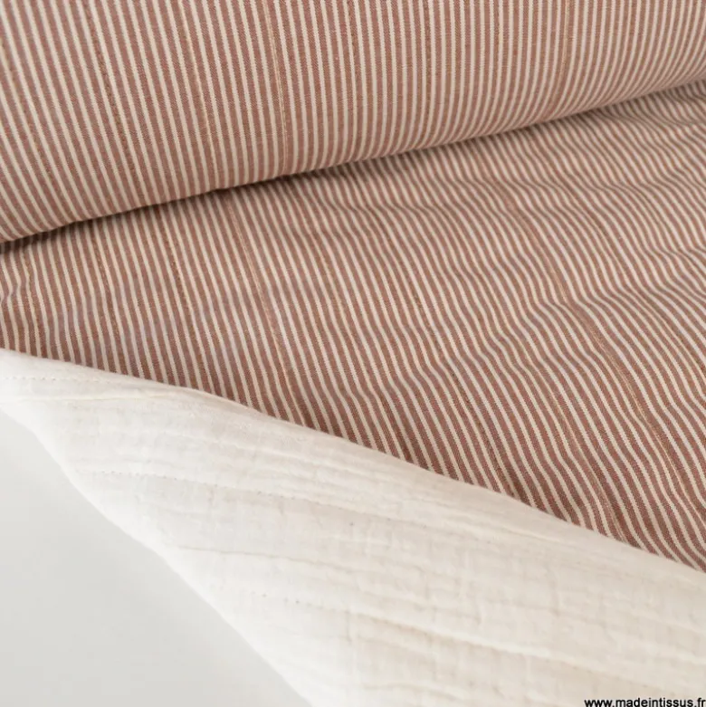 Tissu Matelassé vertical - Country Chataigne et écru- OEKO TEX