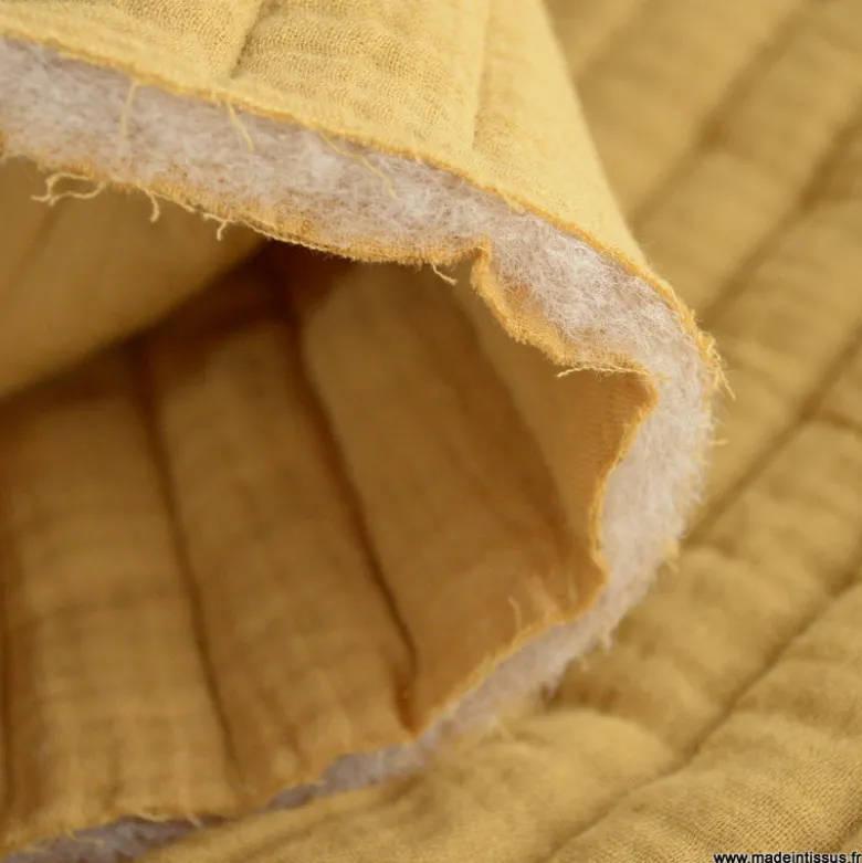 Tissu Matelassé vertical Double Gaze OEKO TEX - Camel