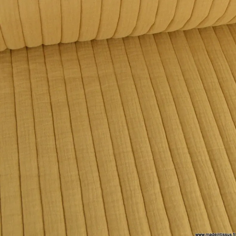 Tissu Matelassé vertical Double Gaze OEKO TEX - Camel