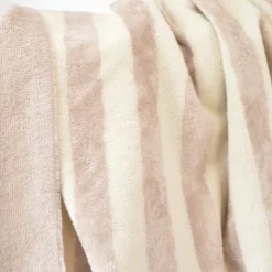 Tissu micro éponge de bambou à rayures Ecru et Galet