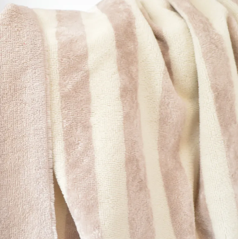 Tissu micro éponge de bambou à rayures Ecru et Galet
