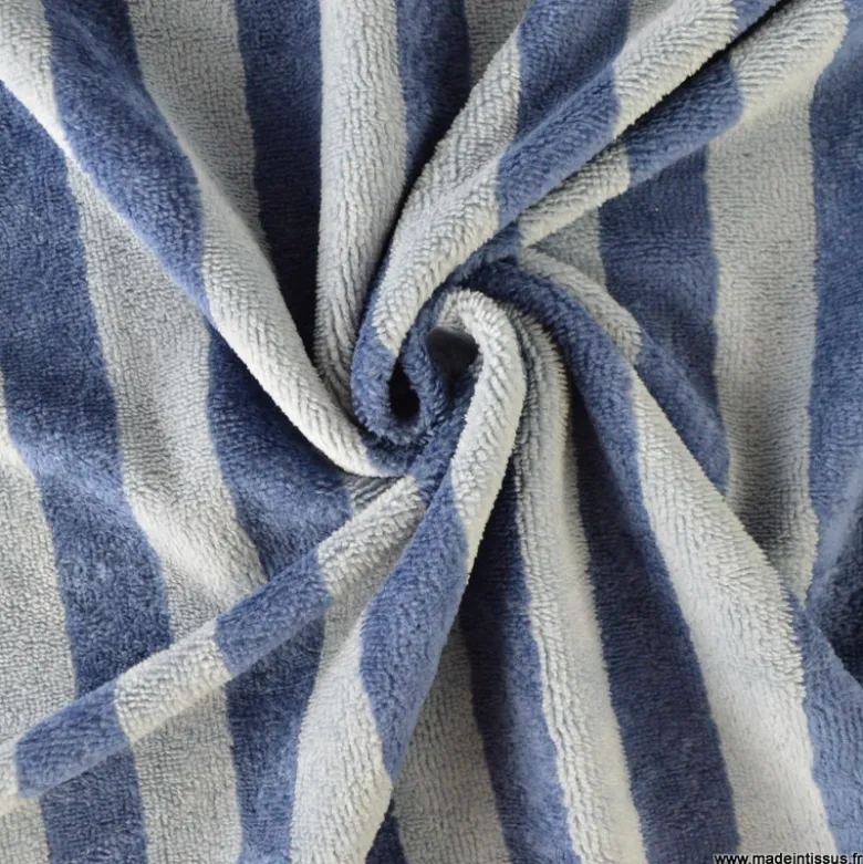 Tissu micro éponge de bambou à rayures Baltique et Indigo